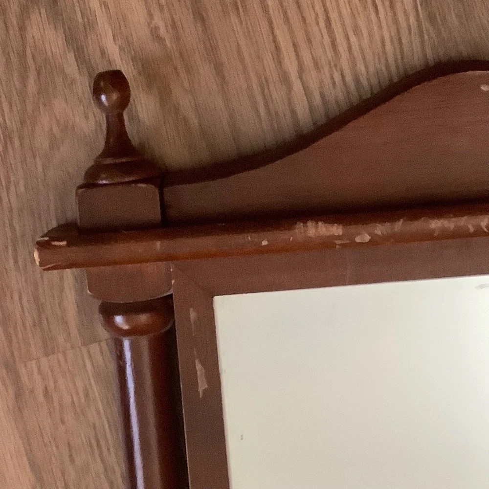Mid 20th Century Wood Framed Mirror 25” X 15” Wall Hanging